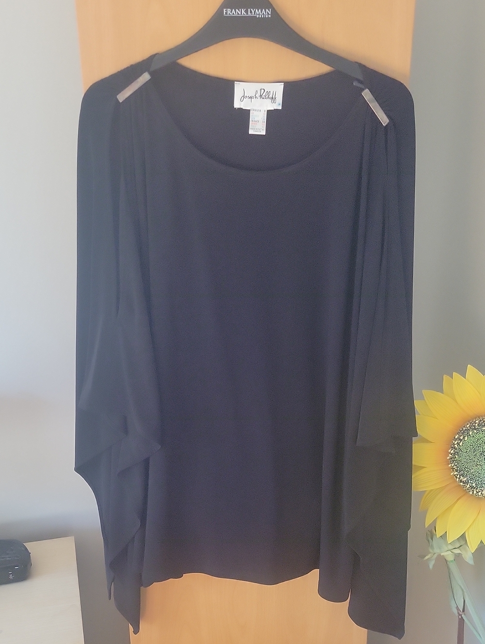 Joseph Ribkoff Black Flowing Draped Tunic Top
